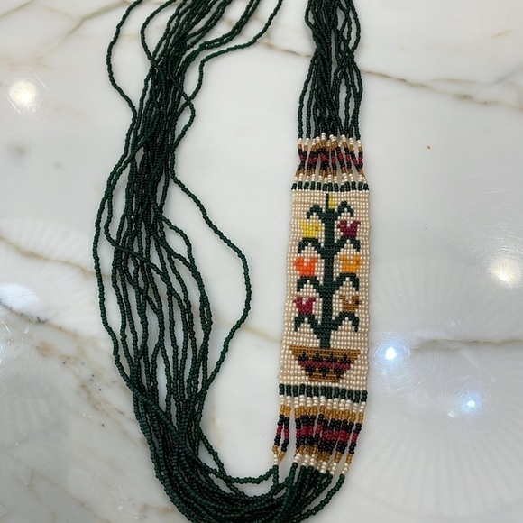 Navajo Made Tree of Life Beaded Necklace—STUNNING!!  Dark Green/Multi Color - Picture 8 of 8